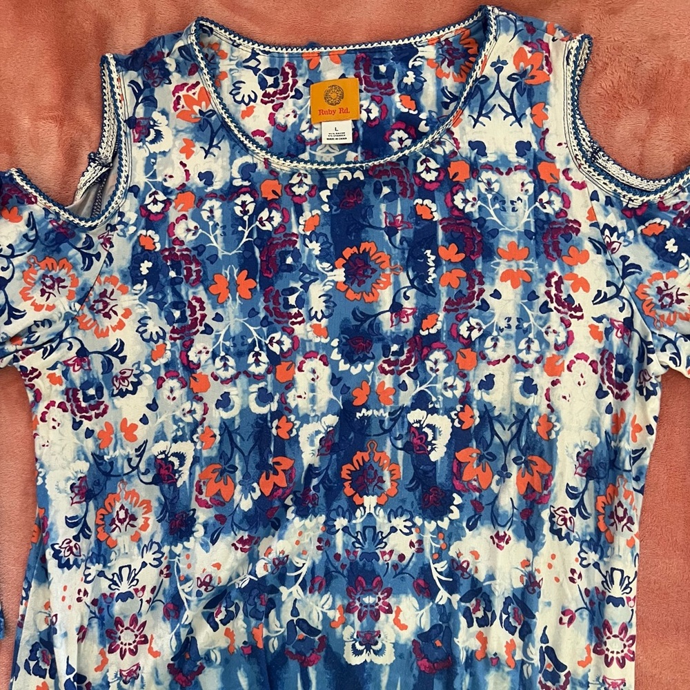 Ruby Rd cold shoulder tunic top vibrant colors